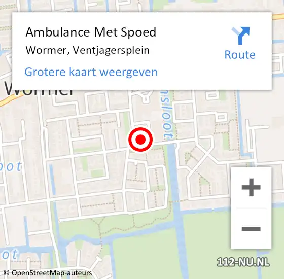 Locatie op kaart van de 112 melding: Ambulance Met Spoed Naar Wormer, Ventjagersplein op 20 juli 2024 13:21