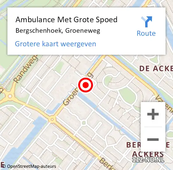 Locatie op kaart van de 112 melding: Ambulance Met Grote Spoed Naar Bergschenhoek, Groeneweg op 20 juli 2024 13:26