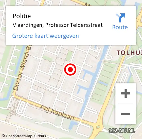 Locatie op kaart van de 112 melding: Politie Vlaardingen, Professor Teldersstraat op 20 juli 2024 13:34