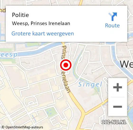 Locatie op kaart van de 112 melding: Politie Weesp, Prinses Irenelaan op 20 juli 2024 13:48