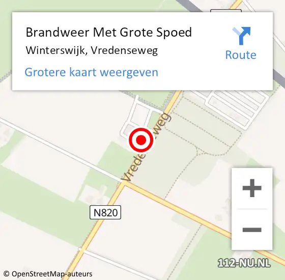 Locatie op kaart van de 112 melding: Brandweer Met Grote Spoed Naar Winterswijk, Vredenseweg op 20 juli 2024 13:49