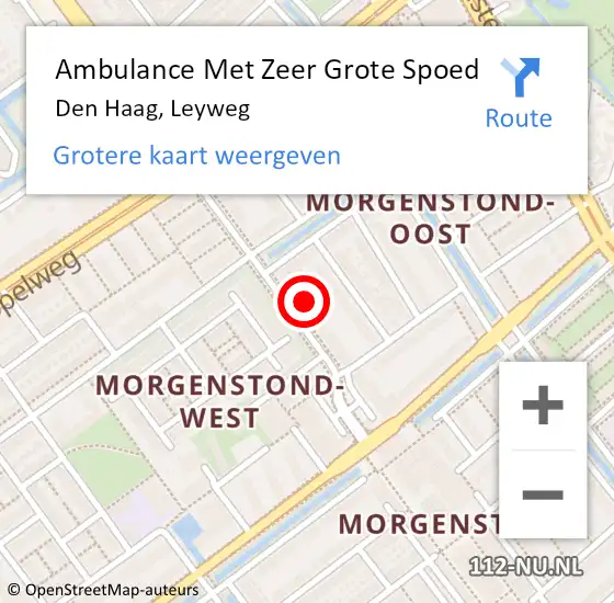 Locatie op kaart van de 112 melding: Ambulance Met Zeer Grote Spoed Naar Den Haag, Leyweg op 20 juli 2024 14:11