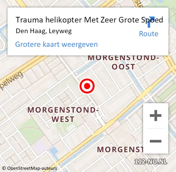 Locatie op kaart van de 112 melding: Trauma helikopter Met Zeer Grote Spoed Naar Den Haag, Leyweg op 20 juli 2024 14:13