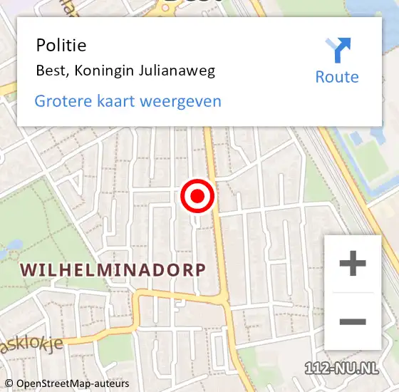 Locatie op kaart van de 112 melding: Politie Best, Koningin Julianaweg op 20 juli 2024 14:29