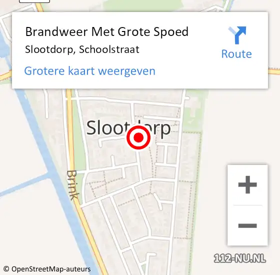 Locatie op kaart van de 112 melding: Brandweer Met Grote Spoed Naar Slootdorp, Schoolstraat op 20 juli 2024 14:46