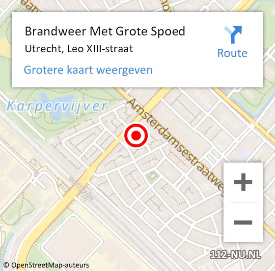 Locatie op kaart van de 112 melding: Brandweer Met Grote Spoed Naar Utrecht, Leo XIII-straat op 20 juli 2024 14:53