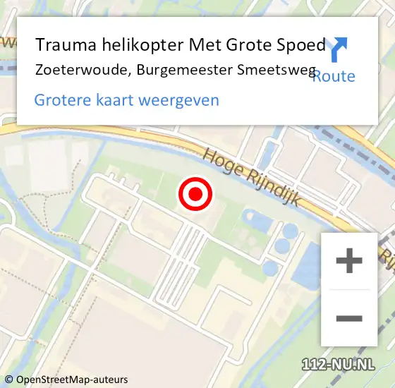 Locatie op kaart van de 112 melding: Trauma helikopter Met Grote Spoed Naar Zoeterwoude, Burgemeester Smeetsweg op 20 juli 2024 15:01