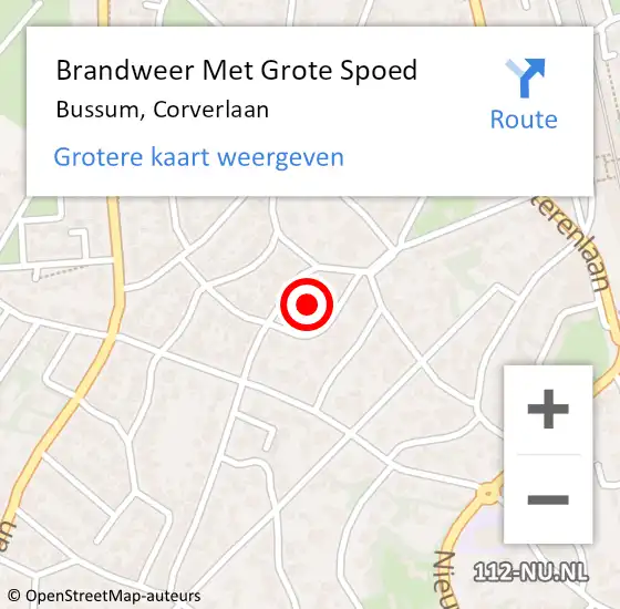 Locatie op kaart van de 112 melding: Brandweer Met Grote Spoed Naar Bussum, Corverlaan op 20 juli 2024 15:04