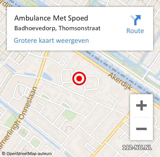 Locatie op kaart van de 112 melding: Ambulance Met Spoed Naar Badhoevedorp, Thomsonstraat op 20 juli 2024 15:05