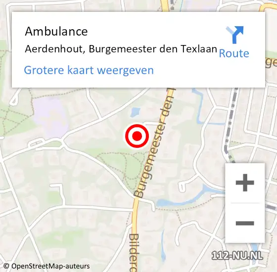 Locatie op kaart van de 112 melding: Ambulance Aerdenhout, Burgemeester den Texlaan op 20 juli 2024 15:22