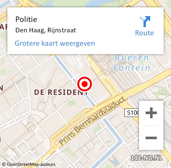 Locatie op kaart van de 112 melding: Politie Den Haag, Rijnstraat op 20 juli 2024 15:28