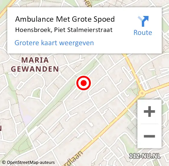 Locatie op kaart van de 112 melding: Ambulance Met Grote Spoed Naar Hoensbroek, Piet Stalmeierstraat op 13 oktober 2014 18:20