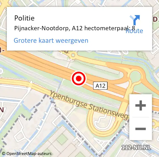Locatie op kaart van de 112 melding: Politie Pijnacker-Nootdorp, A12 hectometerpaal: 8 op 20 juli 2024 15:58