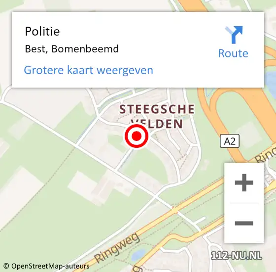 Locatie op kaart van de 112 melding: Politie Best, Bomenbeemd op 20 juli 2024 16:12