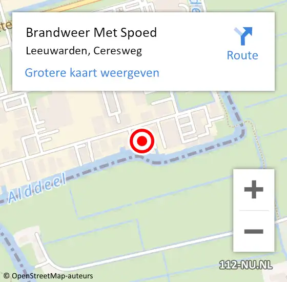 Locatie op kaart van de 112 melding: Brandweer Met Spoed Naar Leeuwarden, Ceresweg op 20 juli 2024 16:19