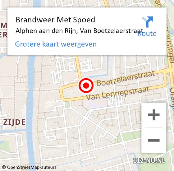 Locatie op kaart van de 112 melding: Brandweer Met Spoed Naar Alphen aan den Rijn, Van Boetzelaerstraat op 20 juli 2024 16:23