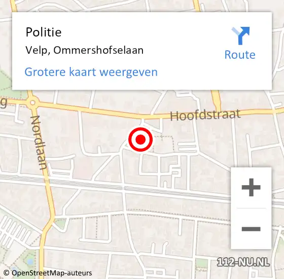 Locatie op kaart van de 112 melding: Politie Velp, Ommershofselaan op 20 juli 2024 16:44