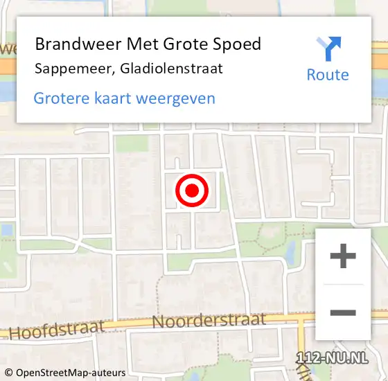 Locatie op kaart van de 112 melding: Brandweer Met Grote Spoed Naar Sappemeer, Gladiolenstraat op 13 oktober 2014 18:23