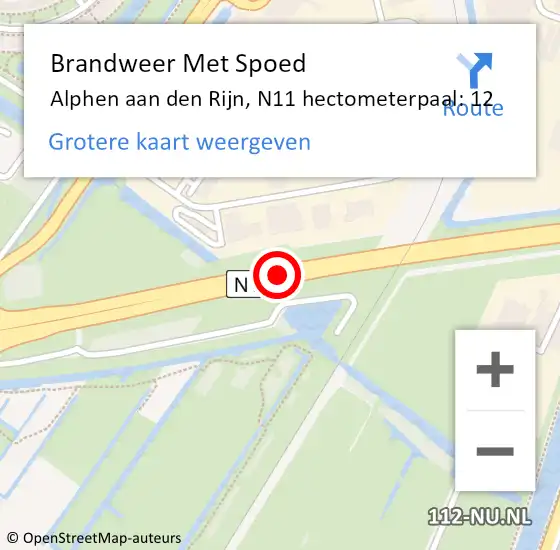 Locatie op kaart van de 112 melding: Brandweer Met Spoed Naar Alphen aan den Rijn, N11 hectometerpaal: 12 op 20 juli 2024 16:50