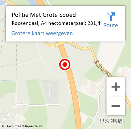Locatie op kaart van de 112 melding: Politie Met Grote Spoed Naar Roosendaal, A4 hectometerpaal: 231,4 op 20 juli 2024 16:53