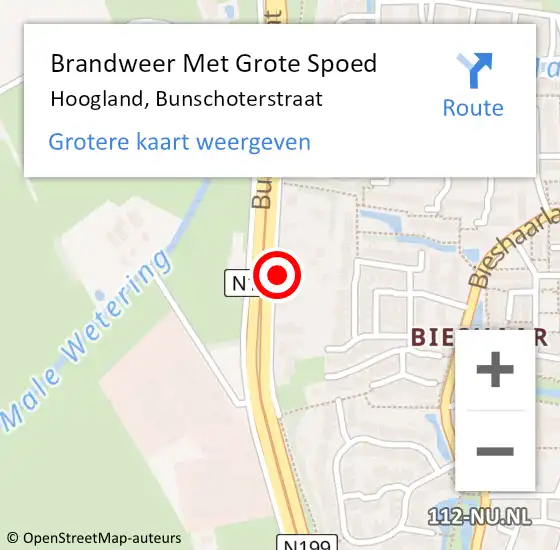 Locatie op kaart van de 112 melding: Brandweer Met Grote Spoed Naar Hoogland, Bunschoterstraat op 20 juli 2024 16:55