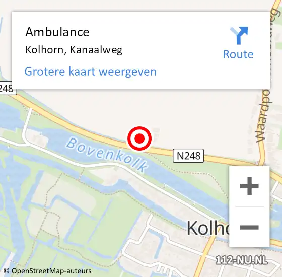 Locatie op kaart van de 112 melding: Ambulance Kolhorn, Kanaalweg op 20 juli 2024 17:05