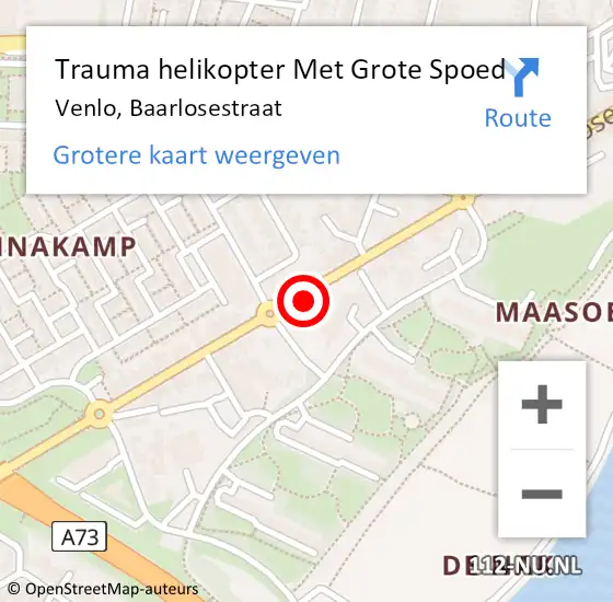 Locatie op kaart van de 112 melding: Trauma helikopter Met Grote Spoed Naar Venlo, Baarlosestraat op 20 juli 2024 17:15