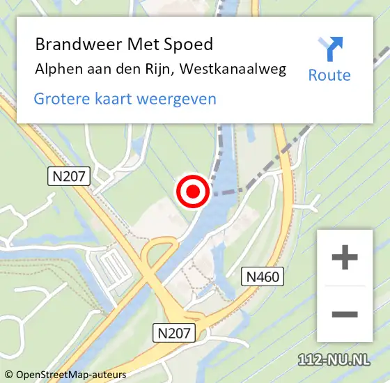 Locatie op kaart van de 112 melding: Brandweer Met Spoed Naar Alphen aan den Rijn, Westkanaalweg op 20 juli 2024 17:27