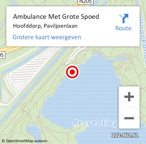 Locatie op kaart van de 112 melding: Ambulance Met Grote Spoed Naar Hoofddorp, Paviljoenlaan op 20 juli 2024 17:30