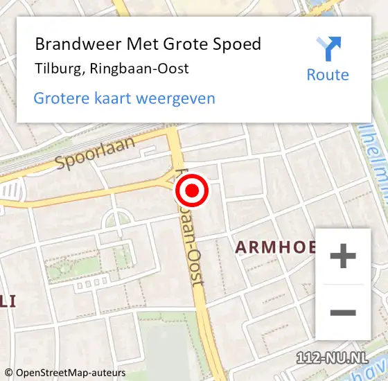 Locatie op kaart van de 112 melding: Brandweer Met Grote Spoed Naar Tilburg, Ringbaan-Oost op 20 juli 2024 17:33