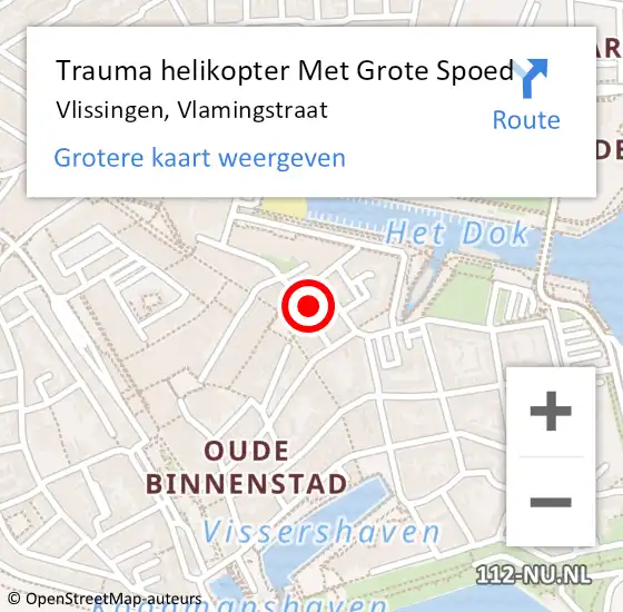Locatie op kaart van de 112 melding: Trauma helikopter Met Grote Spoed Naar Vlissingen, Vlamingstraat op 20 juli 2024 17:43