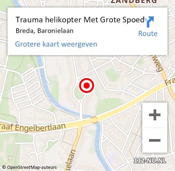 Locatie op kaart van de 112 melding: Trauma helikopter Met Grote Spoed Naar Breda, Baronielaan op 20 juli 2024 17:48