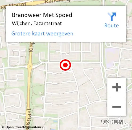 Locatie op kaart van de 112 melding: Brandweer Met Spoed Naar Wijchen, Fazantstraat op 20 juli 2024 18:05