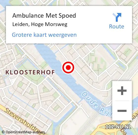 Locatie op kaart van de 112 melding: Ambulance Met Spoed Naar Leiden, Hoge Morsweg op 20 juli 2024 18:09