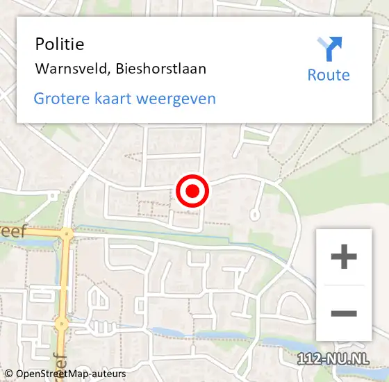 Locatie op kaart van de 112 melding: Politie Warnsveld, Bieshorstlaan op 20 juli 2024 18:17