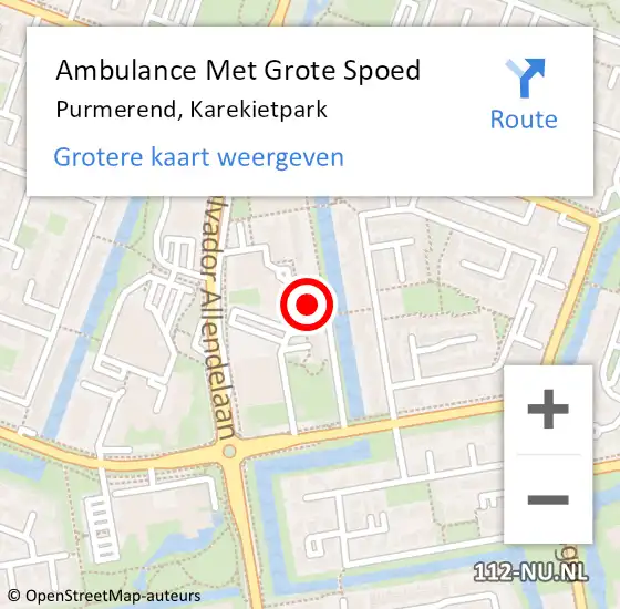 Locatie op kaart van de 112 melding: Ambulance Met Grote Spoed Naar Purmerend, Karekietpark op 20 juli 2024 18:30