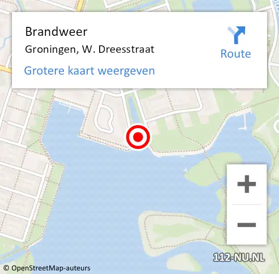 Locatie op kaart van de 112 melding: Brandweer Groningen, W. Dreesstraat op 20 juli 2024 18:35