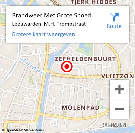 Locatie op kaart van de 112 melding: Brandweer Met Grote Spoed Naar Leeuwarden, M.H. Trompstraat op 20 juli 2024 18:38