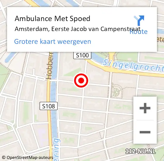 Locatie op kaart van de 112 melding: Ambulance Met Spoed Naar Amsterdam, Eerste Jacob van Campenstraat op 20 juli 2024 18:47