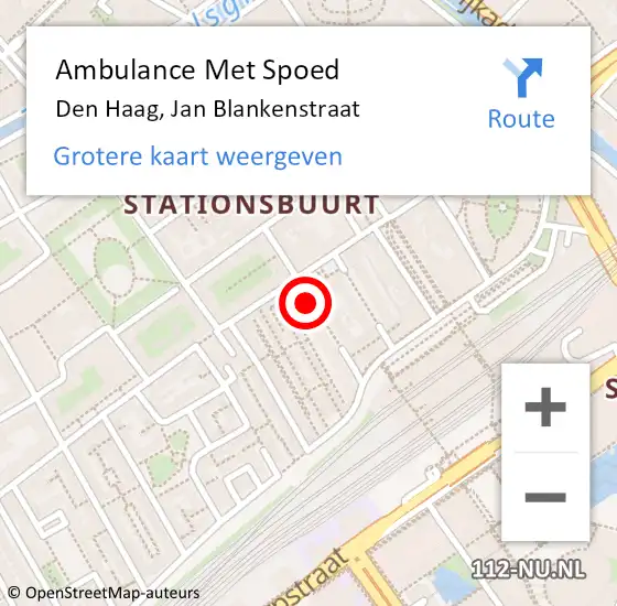 Locatie op kaart van de 112 melding: Ambulance Met Spoed Naar Den Haag, Jan Blankenstraat op 20 juli 2024 18:47