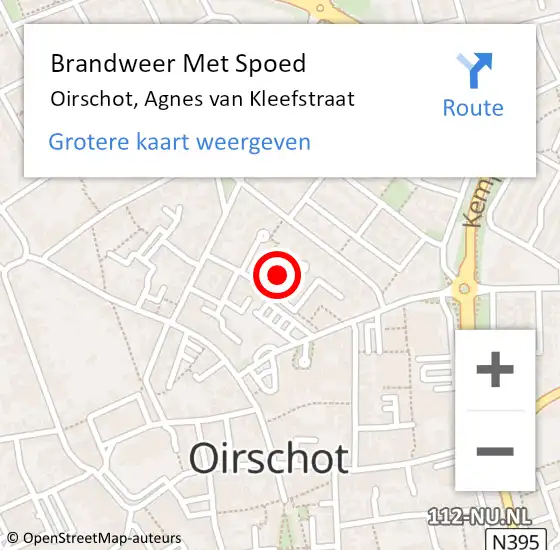 Locatie op kaart van de 112 melding: Brandweer Met Spoed Naar Oirschot, Agnes van Kleefstraat op 20 juli 2024 18:57