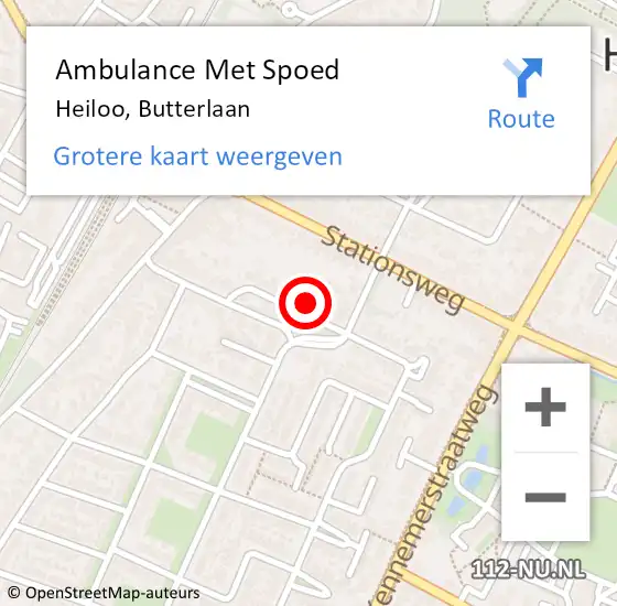 Locatie op kaart van de 112 melding: Ambulance Met Spoed Naar Heiloo, Butterlaan op 20 juli 2024 19:05