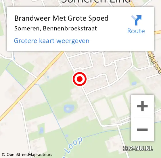 Locatie op kaart van de 112 melding: Brandweer Met Grote Spoed Naar Someren, Bennenbroekstraat op 20 juli 2024 19:07