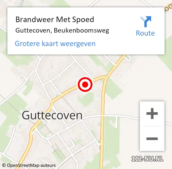 Locatie op kaart van de 112 melding: Brandweer Met Spoed Naar Guttecoven, Beukenboomsweg op 20 juli 2024 19:11