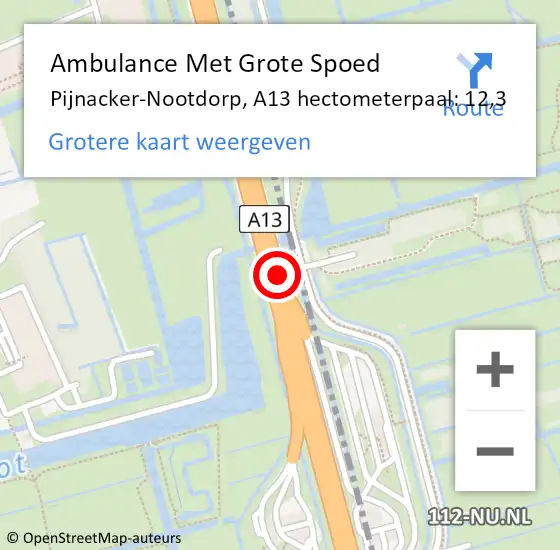 Locatie op kaart van de 112 melding: Ambulance Met Grote Spoed Naar Pijnacker-Nootdorp, A13 hectometerpaal: 12,3 op 20 juli 2024 19:26