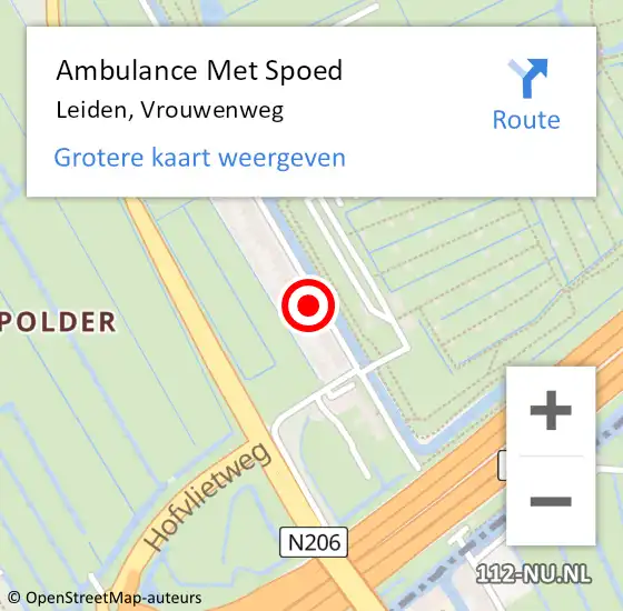 Locatie op kaart van de 112 melding: Ambulance Met Spoed Naar Leiden, Vrouwenweg op 20 juli 2024 19:28