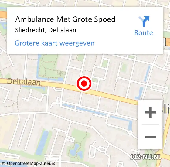 Locatie op kaart van de 112 melding: Ambulance Met Grote Spoed Naar Sliedrecht, Deltalaan op 20 juli 2024 19:45