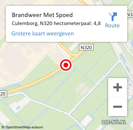 Locatie op kaart van de 112 melding: Brandweer Met Spoed Naar Culemborg, N320 hectometerpaal: 4,8 op 20 juli 2024 20:05