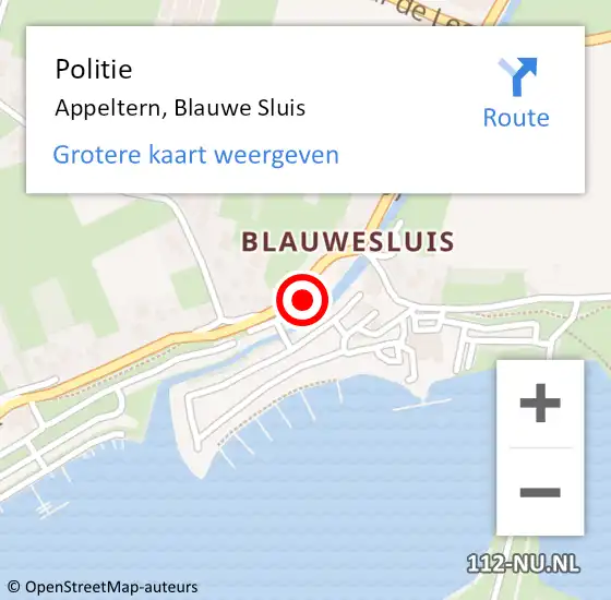 Locatie op kaart van de 112 melding: Politie Appeltern, Blauwe Sluis op 20 juli 2024 20:38