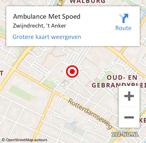 Locatie op kaart van de 112 melding: Ambulance Met Spoed Naar Zwijndrecht, 't Anker op 20 juli 2024 20:39